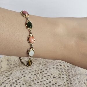 Vintage 5 Multistone Bracelet Gold Tone